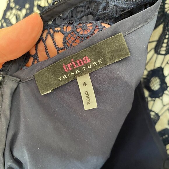 Trina Turk Lace Mini Midnight Navy Short Dress Crochet Lace - Picture 8 of 10